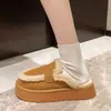 Pantuflas peludas de suela gruesa para mujer, nuevo estilo otoño/invierno 2026, pantuflas de algodón de doble tira, modernas y elegantes, para usar en exteriores