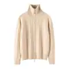 Cardigã 100% caxemira pura, nova blusa base feminina outono e inverno de gola semi-alta, estilo elegante, corte justo, jaqueta com zíper