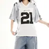 Camiseta de Manga Corta con Cuello en V de Seda Helada Estilo Americano para Hombres y Mujeres, Marca de Verano de Moda, Camiseta Deportiva Holgada con Diseño Elegante y Tejido de Malla Transpirable