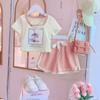 Conjunto de Verano 2026 para Niñas Nuevo Estilo Infantil Manga Corta Shorts Conjunto de Dos Piezas Elegante Dibujos Animados Casual Moderno Camiseta para Niñas