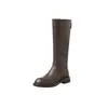 Botas de Caballero de Tubo Recto Minimalistas Versátiles de Cuero Genuino 2026 Invierno Tacón Bajo Grueso Punta Redonda Cremallera Trasera de Cuero Genuino Botas Largas de Tubo Alto para Mujer