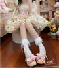 Calcetines Lolita de Encaje de Algodón Puro Finos para Primavera y Verano para Mujer con Lazo, Calcetines Rosas Lindos Juveniles de Media Pantorrilla