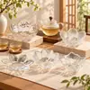 Creativos platitos transparentes de vidrio con forma de pétalo, ideales para servir té, bocadillos, frutas secas y postres; cuencos para mojar y cuencos para fruta con borde dorado para uso doméstico y comedores de hotel