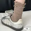Calcetines de Volantes de Doble Capa, Estilo Delgado de Verano, Absorbentes de Sudor, Transpirables, Calcetines Elásticos de Media Pantorrilla, Estilo Trendy Ins, Estilo Universitario, Calcetines Zhuji