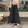 Pantalones Falda de Seda Negra Hielo para Mujer Verano Delgados Plisados de Longitud Media Cintura Alta Estilo Suave Adelgazante Pantalones de Pierna Ancha para Mujer
