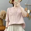 Camisa de Gasa de Algodón de Doble Capa con Cuello en V y Mangas Cortas para Mujer en Verano, Holgada y Versátil, Suave, Apta para la Piel, Transpirable, Absorbente de Sudor, Top 100% Algodón Puro