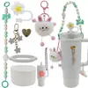 Set de Accesorios para Botella de Agua Stanley con Cadena de Flores, Tapa con Popote, Cadena con Colgante de Bola de Felpa Transfronterizo en Stock Venta al por Mayor