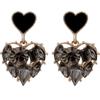 Aretes de Corazón con Strass Negro y Aguja de Plata, Aretes de Corazón Color Melocotón Clásicos, Modernos y Elegantes, Aretes de Lujo Ligero de Alta Gama para Mujer