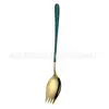 Vajilla transfronteriza de acero inoxidable 304 cuchara para ensalada tenedor cuchara de mango largo cuchara tenedor integrada para ensalada de frutas para estudiantes tenedor para pasta