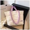 Bolso de Algodón Acolchado a Cuadros de Gran Capacidad a la Moda para Mujer, Bolso de Hombro con Relleno de Plumón Nuevo Estilo Invierno 2026, Bolso Tote con Bloques de Color