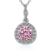 Collar de plata de ley S925 con moissanita de color para mujer, colgante redondo de cuatro puntas de 1 quilate, cadena para la clavícula con gema de color al por mayor transfronteriza