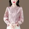 Nuevo top tradicional estilo chino, nuevo modelo de primavera, camiseta de manga larga con botones decorativos, diseño único, blusa elegante y única para mujer