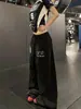 Pantalones de chándal desgastados con bordado de gradiente, estilo callejero retro americano para mujer, pantalones casuales versátiles de verano, holgados, de pierna ancha, adelgazantes