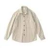 Camisa casual suelta de pana de color block artístico retro japonés, nueva camisa de rayas de manga larga de otoño para hombre