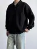 Sudadera Polo Simple de Gama Alta Estilo Japonés Color Sólido Holgada Retro Ambiente Perezoso Cuello Camisero Manga Larga Superior Moderno