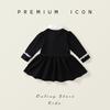 Vestido Retrô Preto de Manga Longa Estilo Hepburn para Meninas 2025 Outono Novo Vestido Princesa de Renda com Laço Infantil