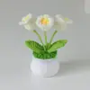 Planta de Girasol Tejida Transfronteriza en Maceta Flor Artificial Decoración de Escritorio para Estudio, Pequeño Regalo para la Temporada de Regreso a Clases y el Día del Maestro