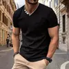 Camiseta de Manga Corta para Hombre Europea y Americana de Verano 2026, Camisa Polo Henley para Hombre Transfronteriza con Botón Cuello Redondo Top para Hombre
