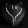 Conjunto de Collar y Pendientes Florales de Circonita de Moda con Colgante Largo Floral Tachonado de Diamantes, Personalidad Exquisita y Dulce, Venta al por Mayor
