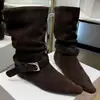 Botines de Tobillo Estilo Europeo Francés de Punta Fina sin Cordones Estilo Vaquero Occidental para Mujer, Nuevos Botines de Media Caña Apilados 2026