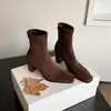 Tallas Grandes 34-42 Botines de Tacón Alto de Gamuza Otoño Invierno 2026 Nuevos Botas de Tacón Grueso Punta Cuadrada Adelgazantes Botas Martin Botas Elásticas