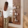 Espejo de Tocador con Panel Perforado con Espejo de Cuerpo Entero Oculto y Cerrable y Perchero Integrado para Entrada, Deslizante e Invisible