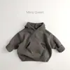 Suéter infantil prático estilo coreano para outono e inverno, malha casual retrô com capuz de cor sólida estilosa para meninos e meninas