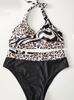 Envío directo de fábrica talla grande bikini separado traje de baño de dos piezas para mujer vintage leopardo bloque de color traje de baño al por mayor