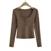 404-25 Cuadrado de Invierno Cuello Redondo Polar Liso Manga Larga Suéter Camiseta Capa Base Estilo Blogger Ajustado