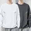 Camiseta fina de manga larga para hombre para otoño, color liso, elástica, secado rápido, corte holgado, cuello redondo casual moderno, camiseta interior