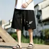 Novos shorts esportivos masculinos estilo chinês com cordão, shorts leves de verão como sobreposição com bordado de garça estilo chinês, shorts soltos no joelho