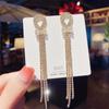 Pendientes de celebridad de internet de Corea del Sur con 925, estilo Ins, con borlas y lazo de circonita, elegantes y exagerados, combinables para mujer.