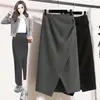 Falda Media de Traje Adelgazante de Cintura Alta con Abertura Irregular Estilo Coreano para Cubrir el Vientre para Mujer