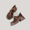 Sapatos Marrons de Couro com Solado Grosso, Salto Bloco, Estilo Britânico para Mulheres, Novo Modelo Primavera 2025, Versáteis Mary Jane Loafers que Aumentam a Altura