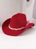 Sombrero de Vaquero de Fieltro Dulce y Picante, Cálido y Protector del Sol, con Lazo de Perlas y Cinta, Sombrero de San Valentín para Mujer, Sombrero Atmosférico