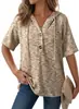 2026 Roupas Femininas Europeias e Americanas Novo Estilo de Verão da Amazon Blusa de Manga Curta com Capuz Ajustável e Botões Waffle Decote V