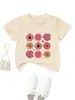 Amazon eBay Estación Independiente Moda Casual Temperamento Ropa Infantil Nueve Rosa Amarillo Flores Cuello Redondo Manga Corta Camiseta Capa Base