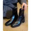 Primer Encuentro Ji Botines de Tobillo de Tacón Alto para Mujer 2026 Otoño/Invierno Nuevos Botas Martin de Punta Cuadrada Francesas Pequeñas con Tacón Grueso Botas Adelgazantes