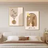 Jarrón de Arte Dormitorio Mesita de Noche Pintura Decorativa Madera Original Estilo Crema Líneas Abstractas Sala de Estar Comedor Combinación Pintura Colgante Vertical