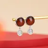 Yuebao Joyería Ámbar Rojo Plata de Ley S925 Zakiram Redondo Estilo Étnico Chino Pendientes Retro Joyería de Plata Personalizado