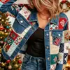 Nueva chaqueta vaquera corta de algodón puro Navidad otoño e invierno estampado 3D personalidad moderna top ajustado para mujer