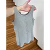Camisola de Algodão com Renda em Formato de I para Uso Externo no Verão Feminino com Design de Bojo no Peito e Top Básico Curto sem Mangas