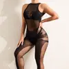 Lencería Sexy Espalda Descubierta Transfronterizo Body Calcetines Negros Corte para Mujer Transparente Tentación Body Calcetines de Malla W759
