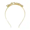 Diadema Navideña para Mujer con Goteo de Aceite Letra Feliz Año Nuevo Diadema de Aleación de Zinc con Pedrería Adorno para la Cabeza