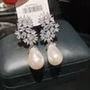Pendientes de Flor de Gota de Agua de Zirconia Perla Pendientes de Banquete de Lujo Pendientes de Novia Pendientes de Lujo Ligero Gama Alta