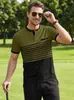 Camisa Polo a Rayas Bloque de Color de Verano para Hombre Amazon Estilo de Negocios Europeo y Americano Cuello Henley Casual Transpirable Manga Corta