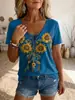 Comercio Exterior Transfronterizo Amazon Sitio Independiente Temu Camiseta de Cuello en V Estampado Digital 3D Top de Manga Corta Estilo Bohemio