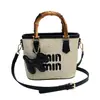 Bolso Cesta Tejido Estilo Bambú Color-Block Moda Primavera/Verano 2026, Bolso Cubo, Bolso de Mano, Bolso de Hombro, Bolso Cruzado para Mujer