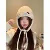Chapéu de tricô versátil estilo coreano com abas para as orelhas, chapéu de lã estilo japonês com punho pequeno, chapéu quente feminino para outono e inverno, versátil e moderno, com forro de pelúcia