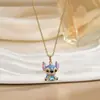 Collar Transfronterizo Nuevo Dibujo Animado Stitch con Circonita para Mujer Chapado en Oro Real de 18 Quilates Color que Conserva Bonito Collar de Moda para Niños